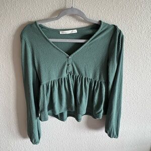 Altar'd State Green Peplum Buttoned Blouse